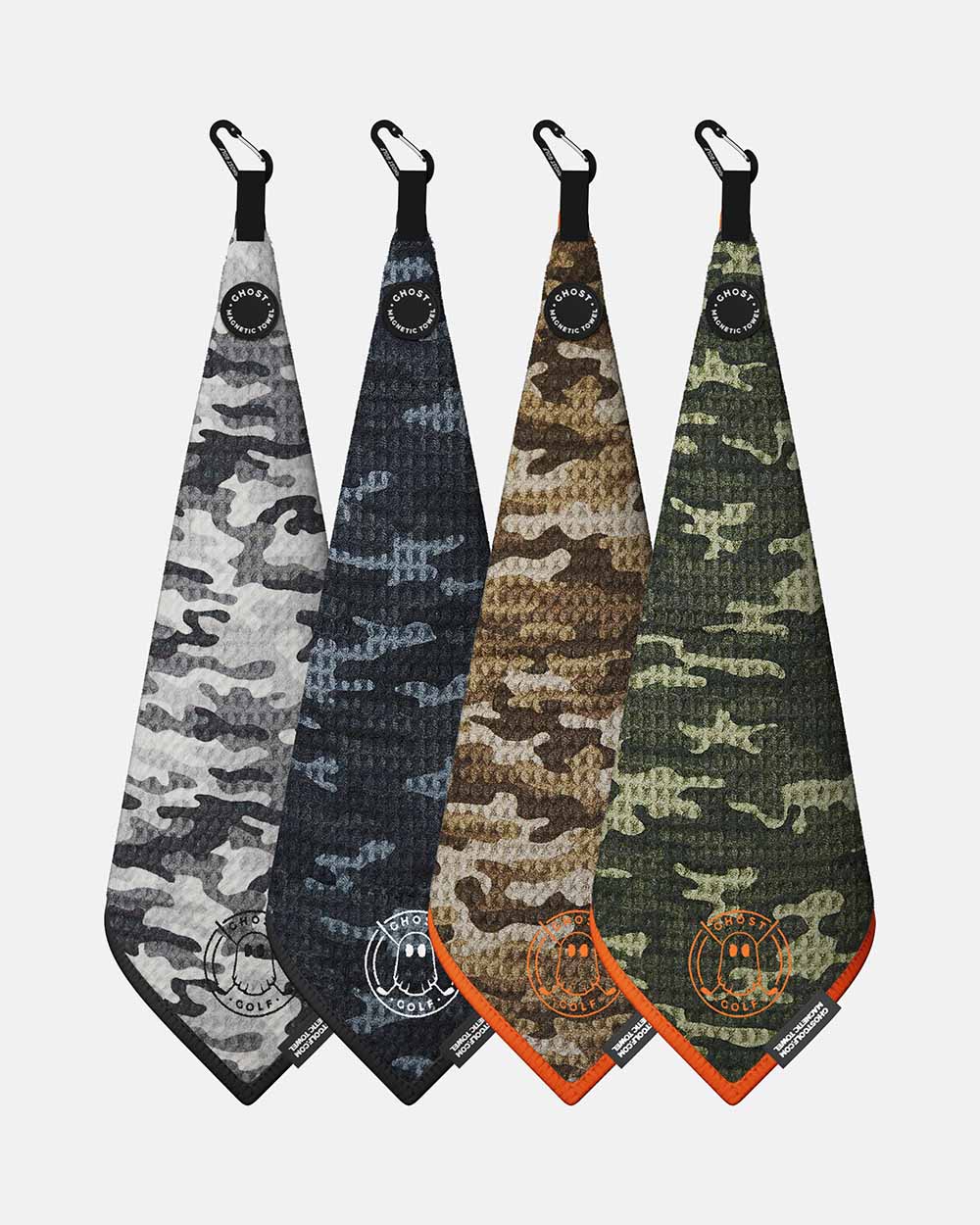 Ghost Golf 4 Greenside Towels. Colors Snow Camo, Desert Camo, Forest Camo and Black Camo