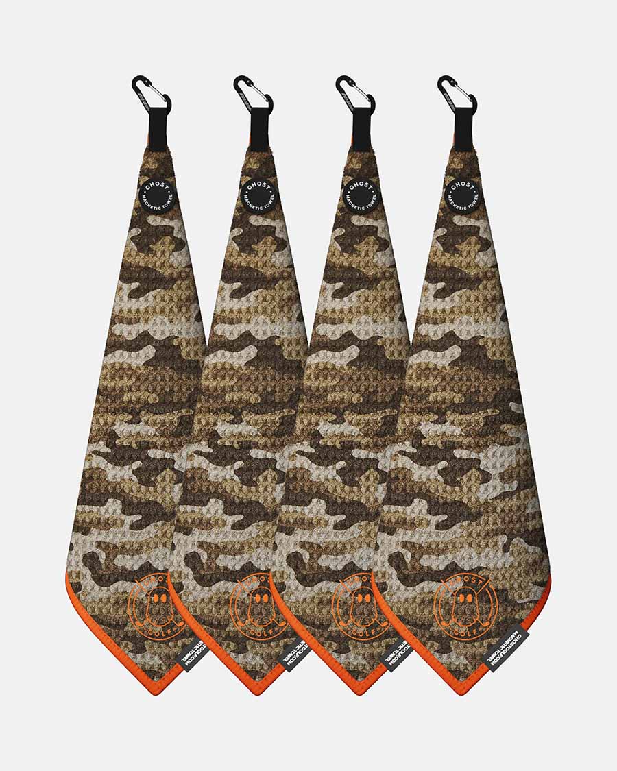 4 Ghost Golf Greenside towels with Magnet Patch and Carabiner. Color Desert Camo