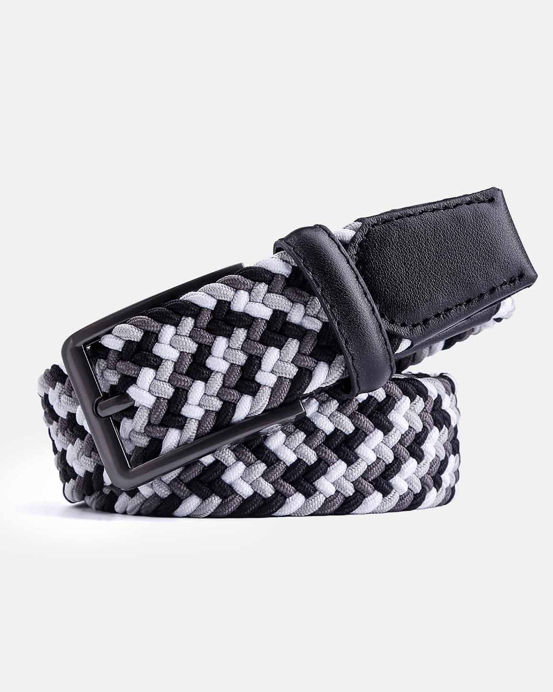 Ghost Golf Black/Grey/Off White Multi Color Belt with Gun Metal Steel Buckle and Black Leather Tail