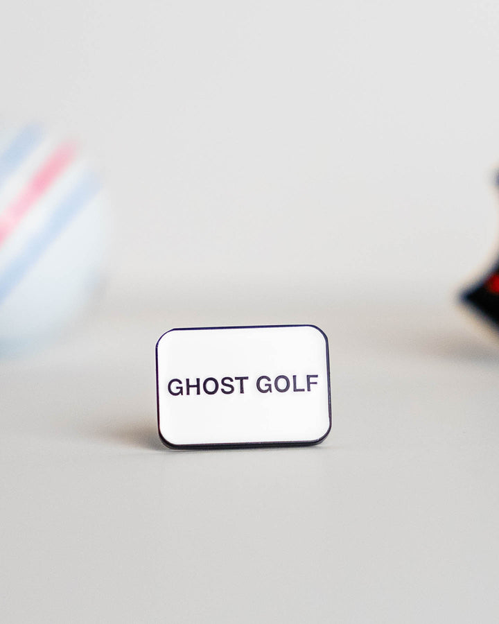 Golf Ball Marker White Rectangle with Black Ghost Golf Print