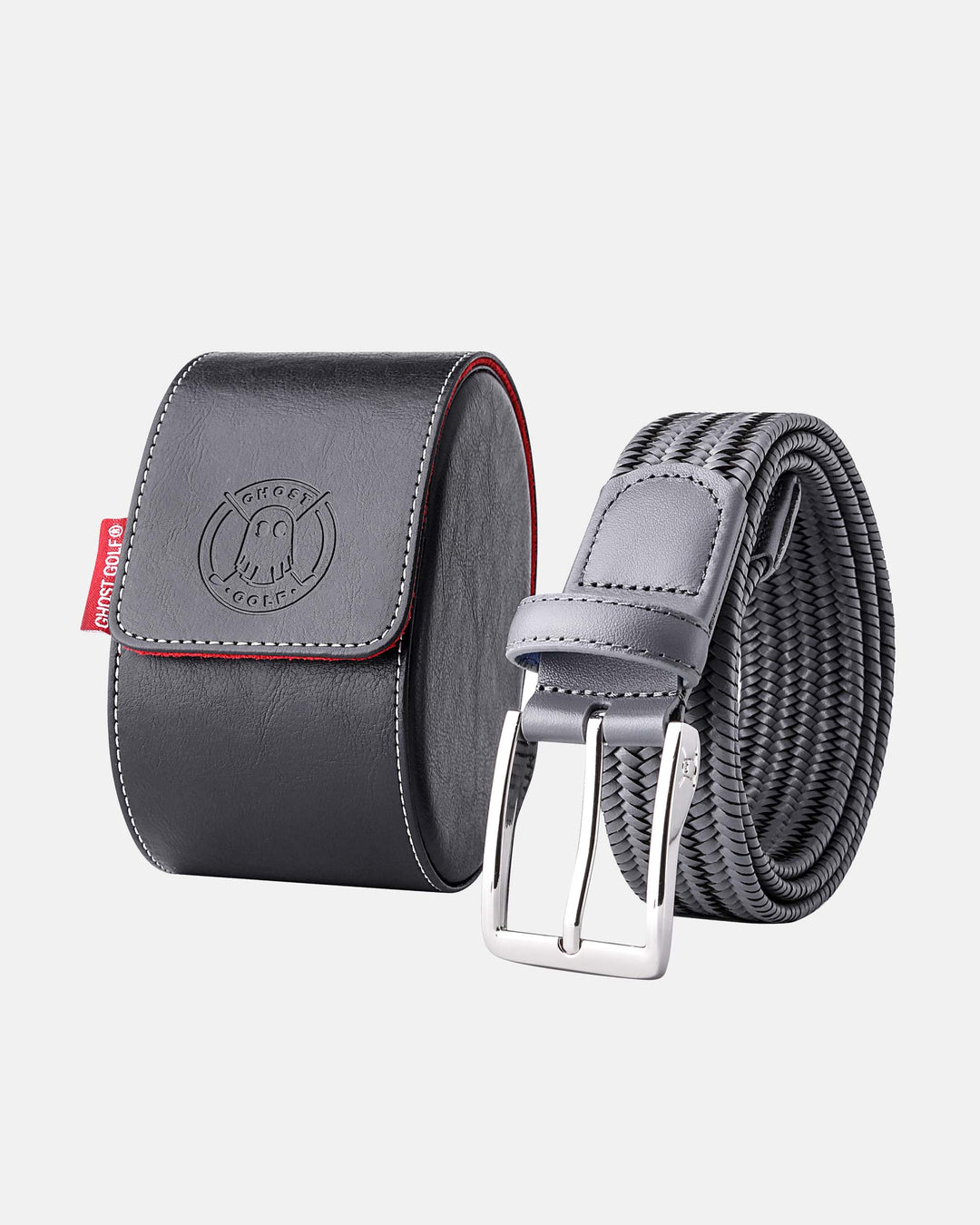 Gray Regenerated Italian Leather Belt with Custom Steel Buckle and Black Case