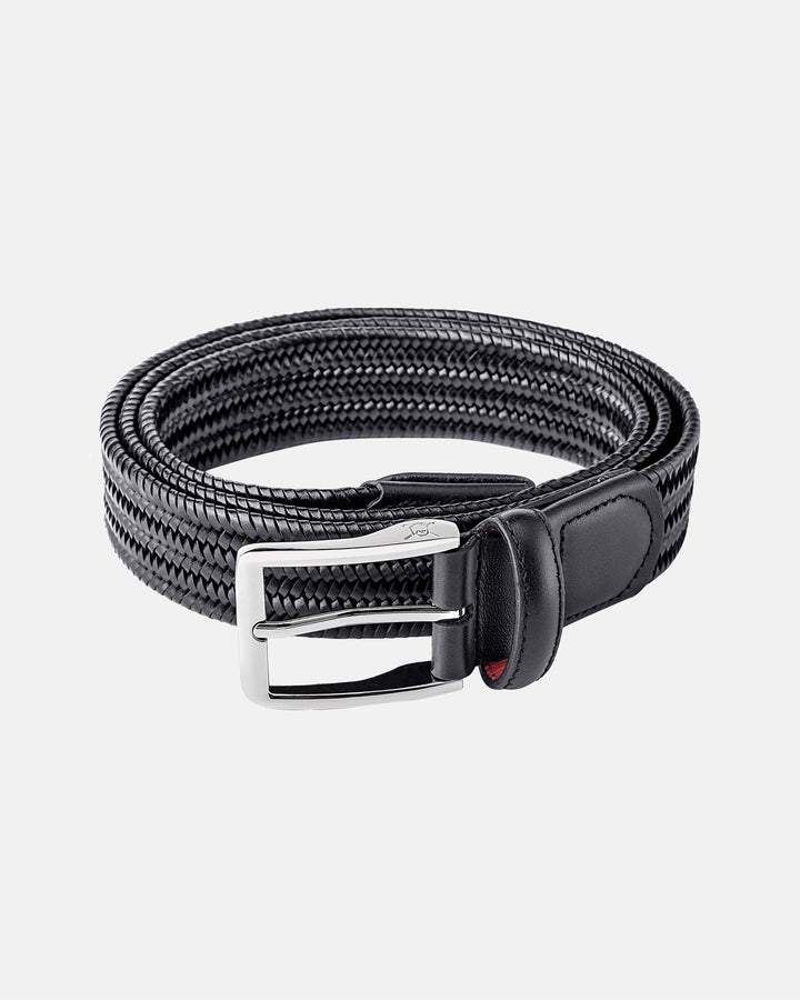 Black Regenerated Italian Leather Belt with Custom Steel Buckle