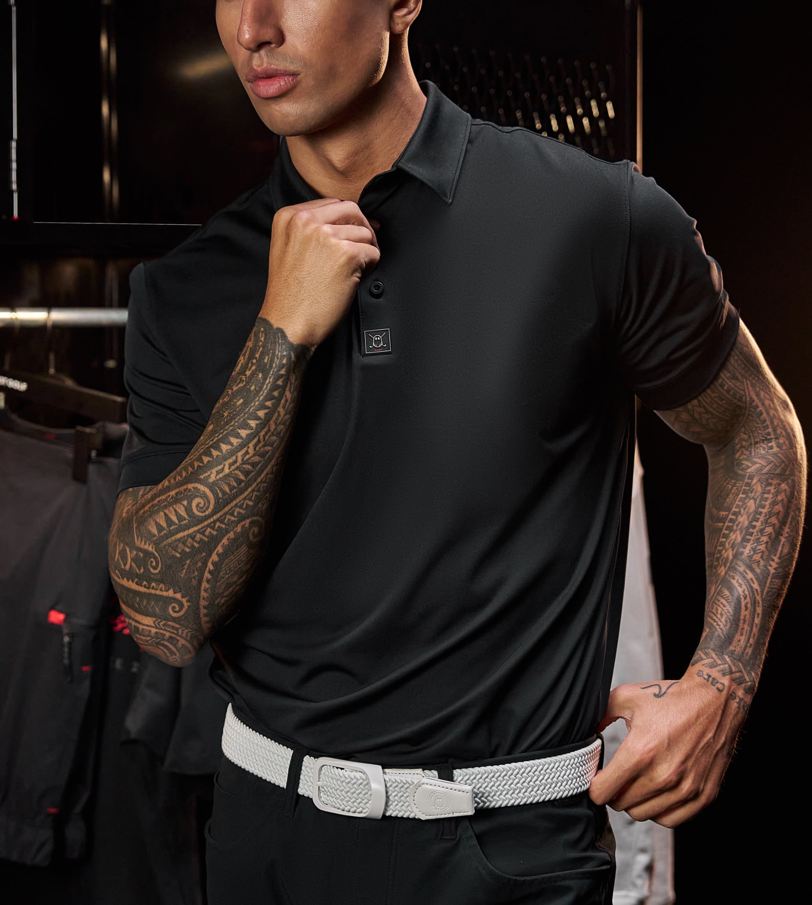 2025_Black_Friday_-_Polo_Tile_man wearing polo_#color_black