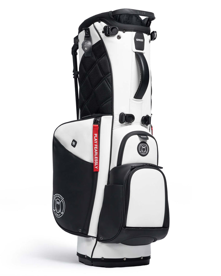 Ghost Golf OREO Black and White Leather Golf Bag with Red Tags