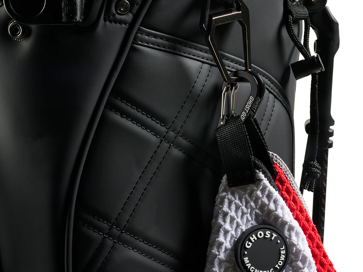 Golf Bag towel carabiner showing 2 towels clipped to it