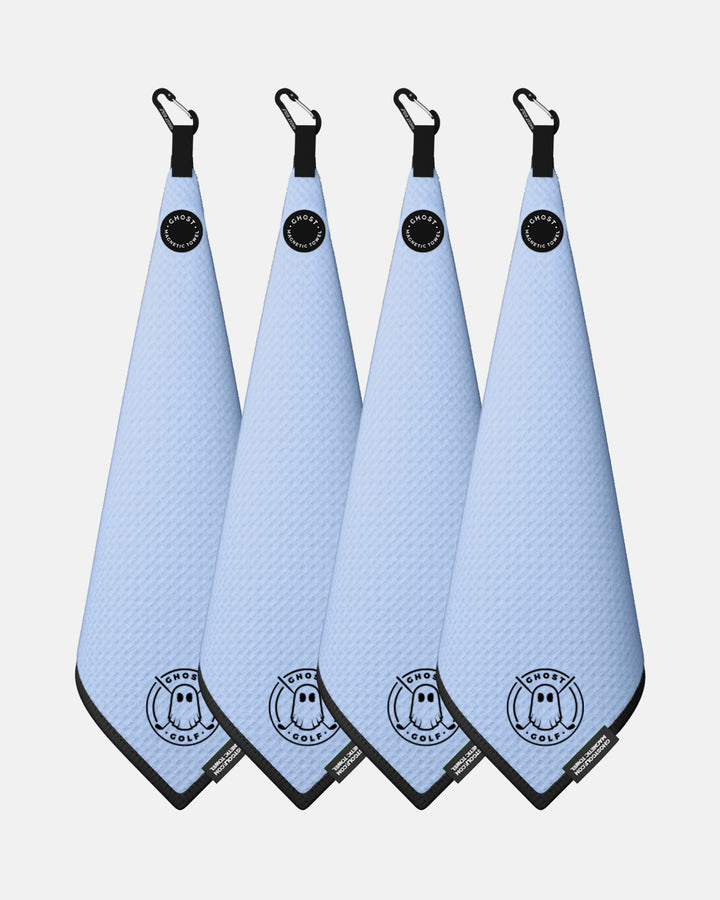 4 Ghost Golf Greenside towels with Magnet Patch and Carabiner. Color Carolina Blue