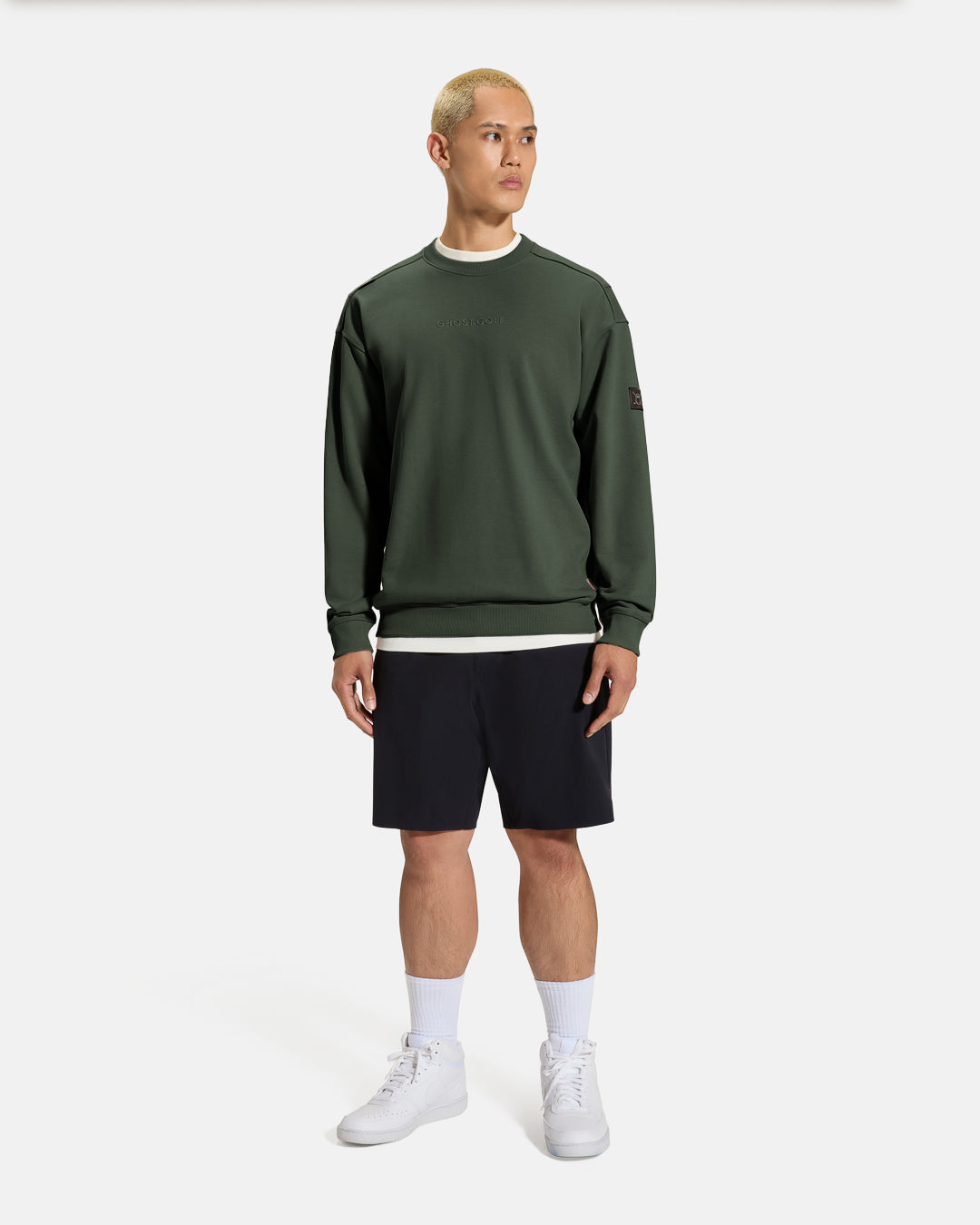 Clubhouse Crewneck_Full Body_Olive_Male Model #color_olive