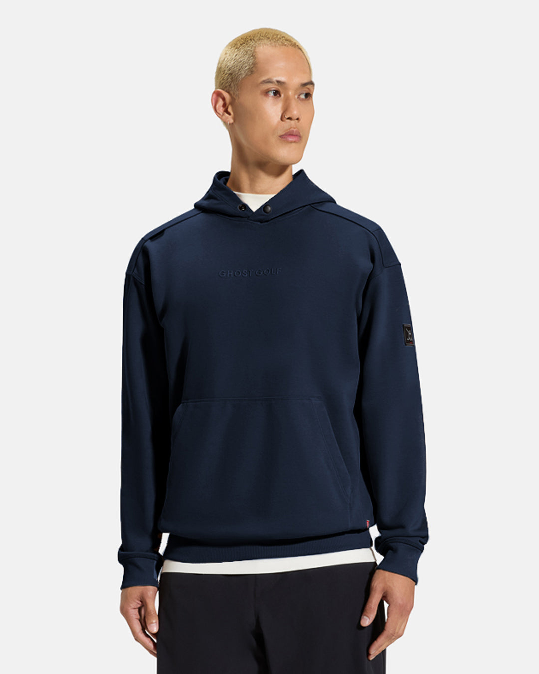 Clubhouse Hoodie_Top Front_Navy_Male Model_ #color_navy