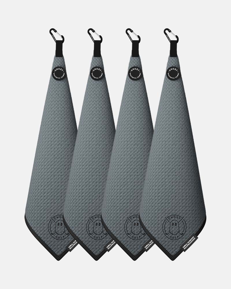 4 Ghost Golf Greenside towels with Magnet Patch and Carabiner. Color Dark Grey
