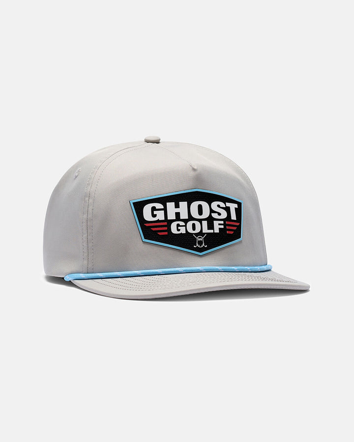 Side View Product Photo of Grey Flight Hat With Ghost Golf Patch in Center #color_grey