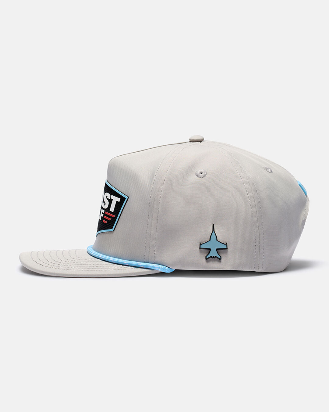 Right View Product Photo of Grey Flight Hat With Fighter Jet Pin on the Side #color_grey