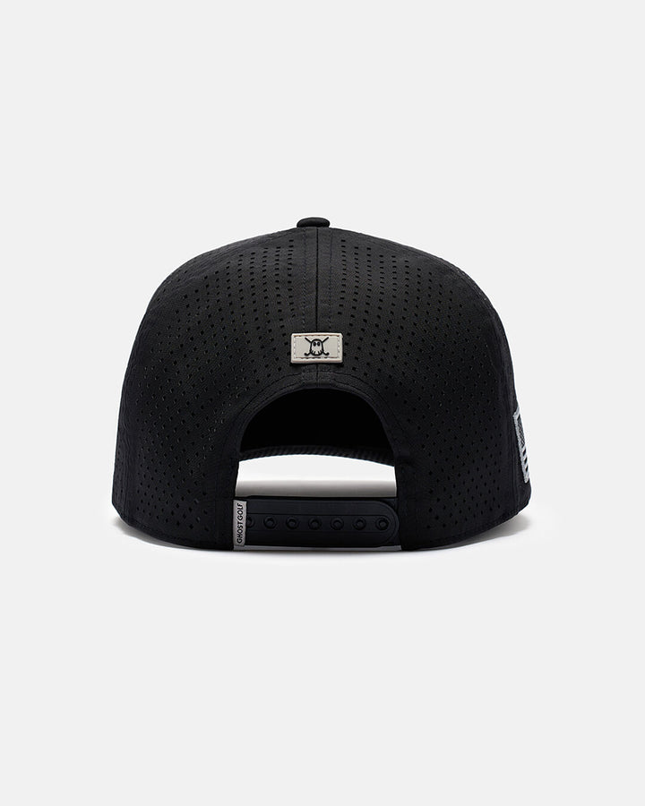 Back View Product Photo of Black Flight Hat With Ghost Golf Icon on Back Center #color_black