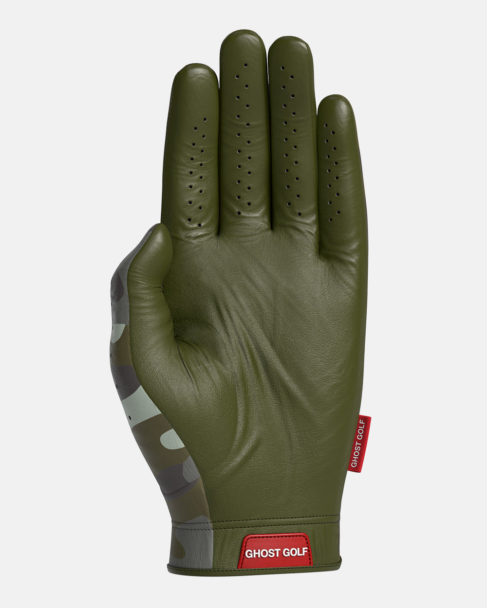 Back Product Shot of Forest Camo Glove with Ghost Emblem Logo at the bottom of Glove #color_forest-camo
