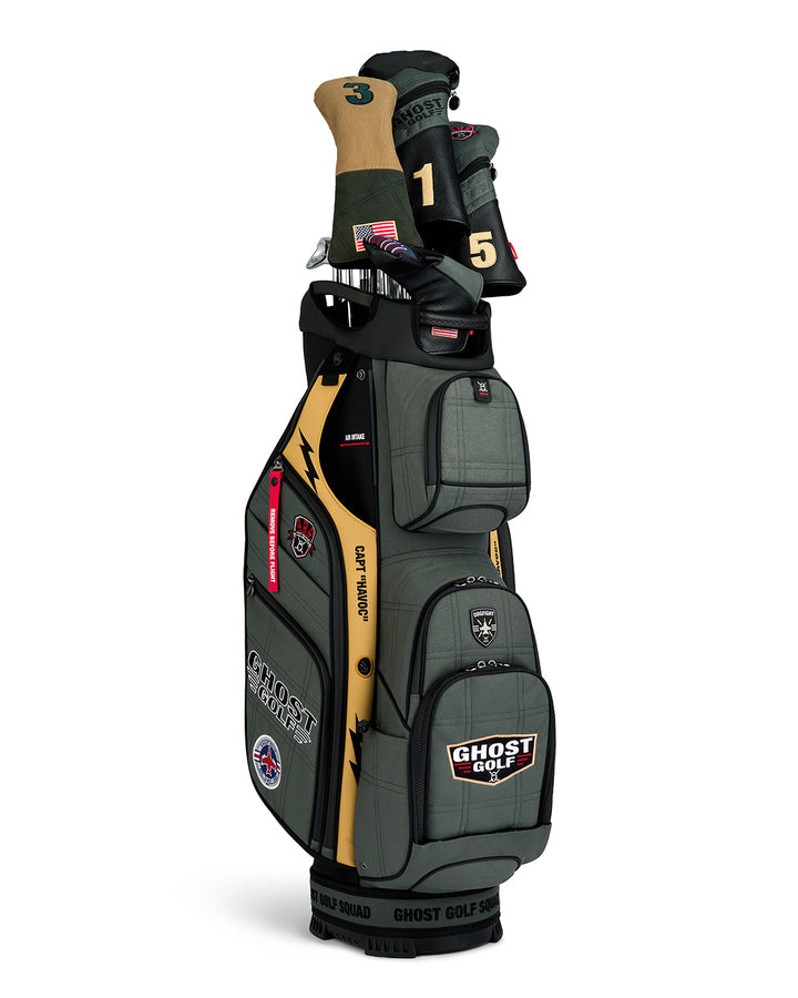 Front Product Shot of G-Suit Gt-14 Cart Bag with G-Suit Club Head Cover Setup