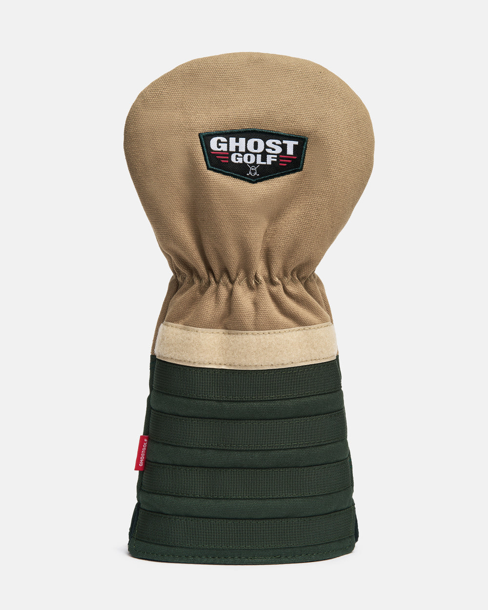 Back product shot of the G-Suit Tertiary Driver Head Cover showcasing the Ghost Golf logo embroidered across the upper back panel. Rear-facing image highlighting the premium embroidery, clean design aesthetic, and signature Ghost Golf branding inspired by military aviation heritage. #size_driver