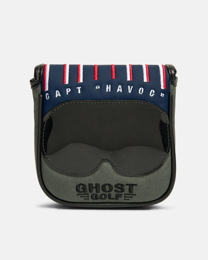 Front Product Shot of G-Suit Primary Mallet Putter Cover with Ghost Golf Logo and captain havoc embroidered 
