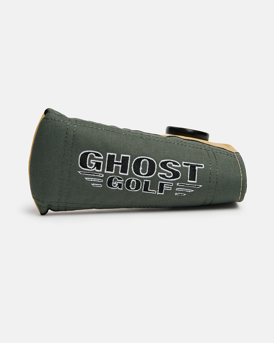 Top View of G-Suite Secondary Bade Putter Cover Showcasing Embroidered Ghost Golf Logo on top