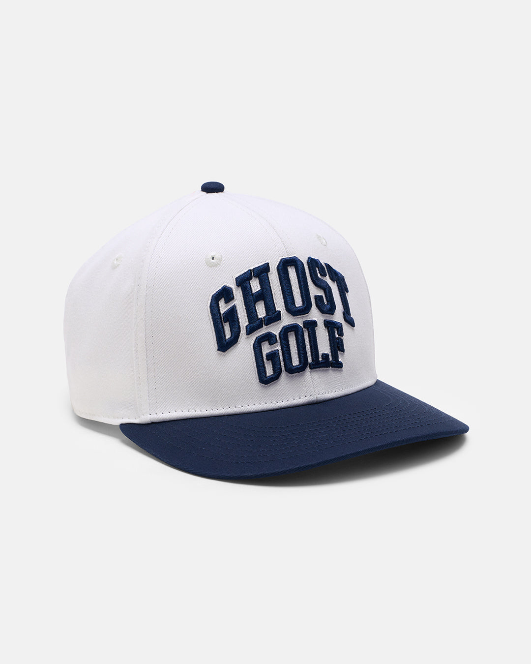 Three Quarter Left View Product Photo of Cream White GG Spectator Snapback Hat with Ghost Golf #color_white