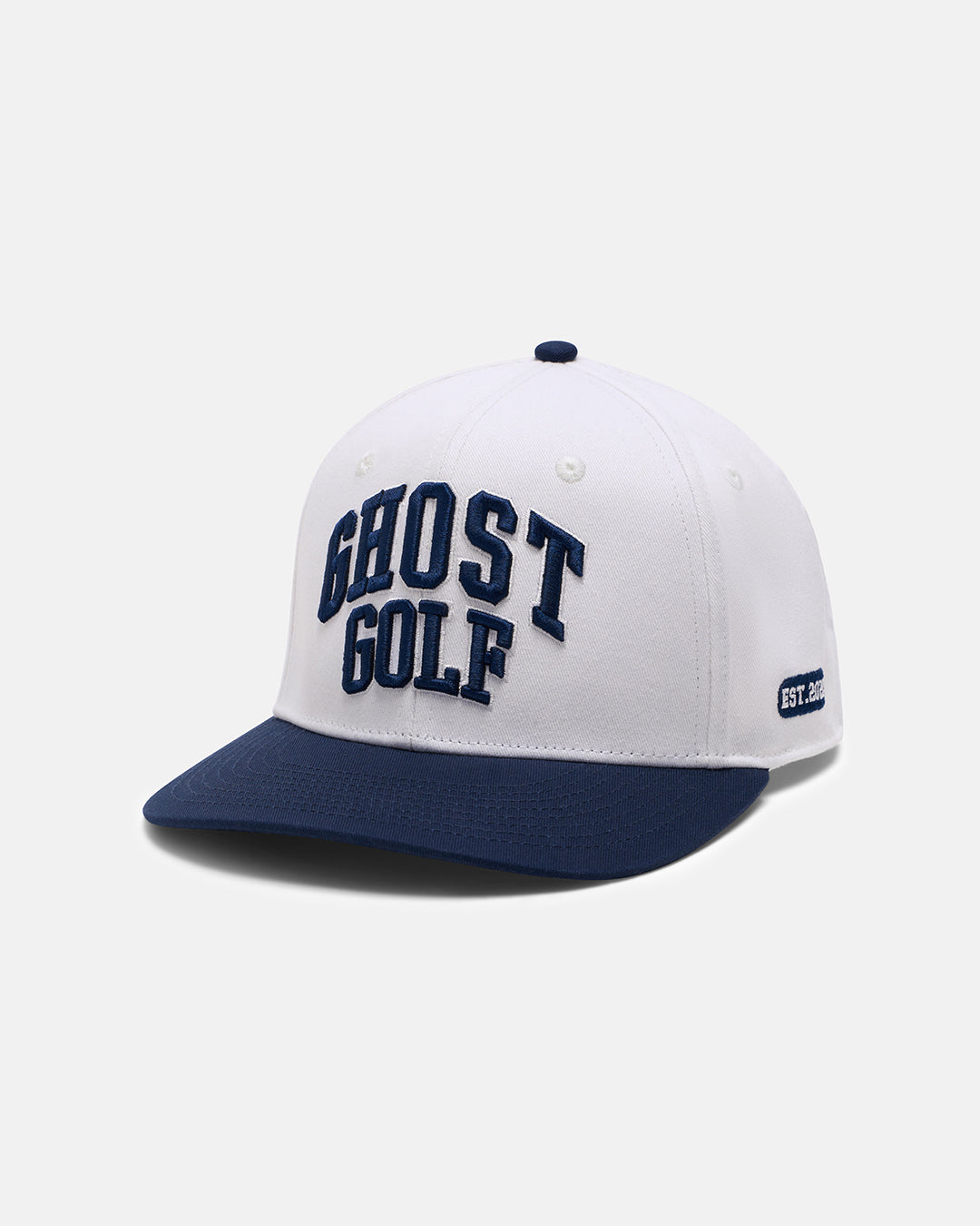 Three Quarter Right View Product Photo of Cream White GG Spectator Snapback Hat with Ghost Golf #color_white