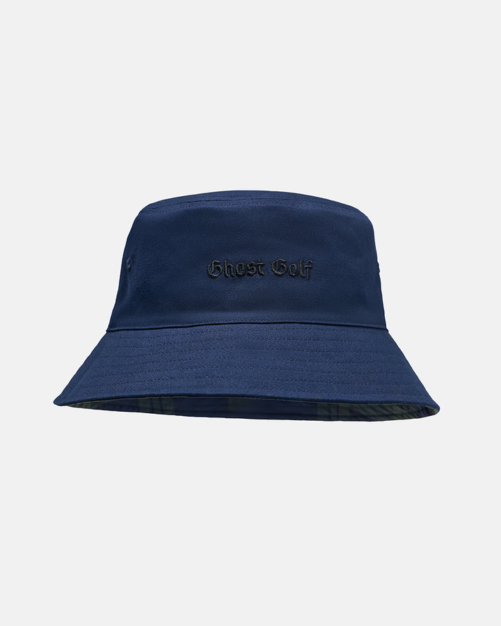 Front View Product Photo of Plaid- Dark Navy GG Spectator Bucket Hat with Ghost Golf #color_plaid-dark-navy