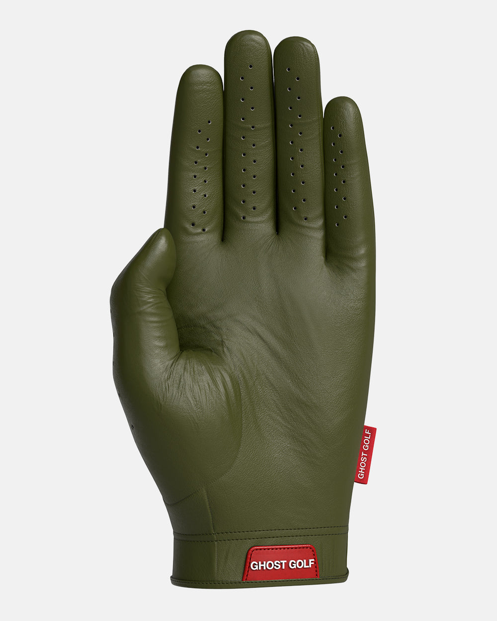 Back Product Shot of Oilve Green Glove with Ghost Emblem Logo at the bottom of Glove #color_olive-green