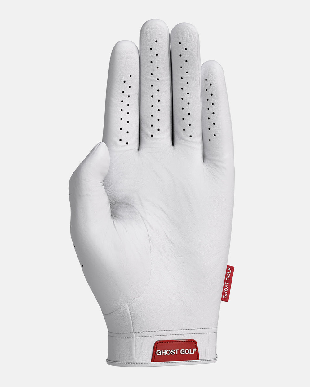 Back Product Shot of White Glove with Ghost Emblem Logo at the bottom of Glove #color_white