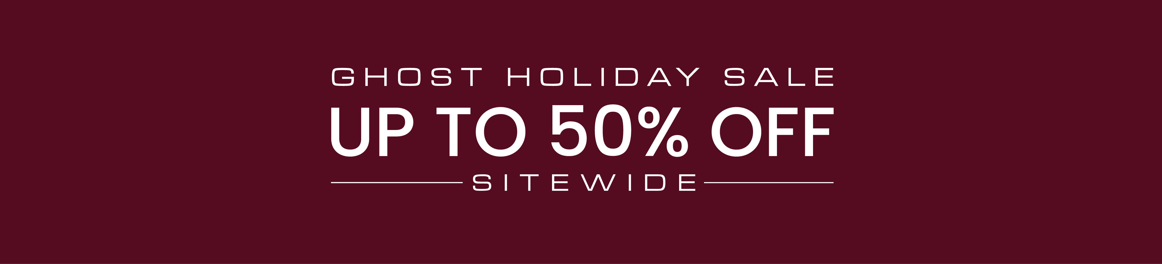 Holiday Banner. Up to 50% off Sitewide Message