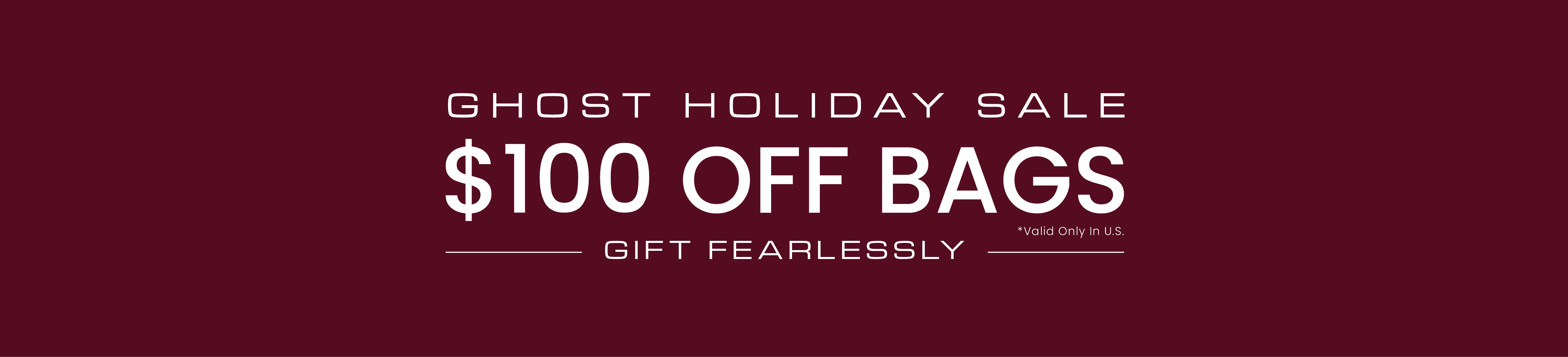 Holiday Banner. $100 Off Golf Bags Message