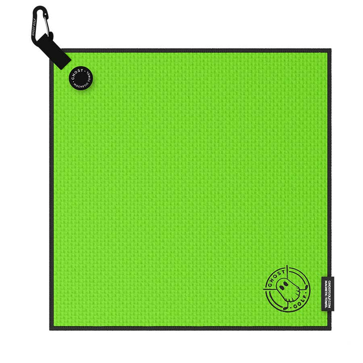 Greenside Towel with Magnet Patch and Carabiner. Neon Green