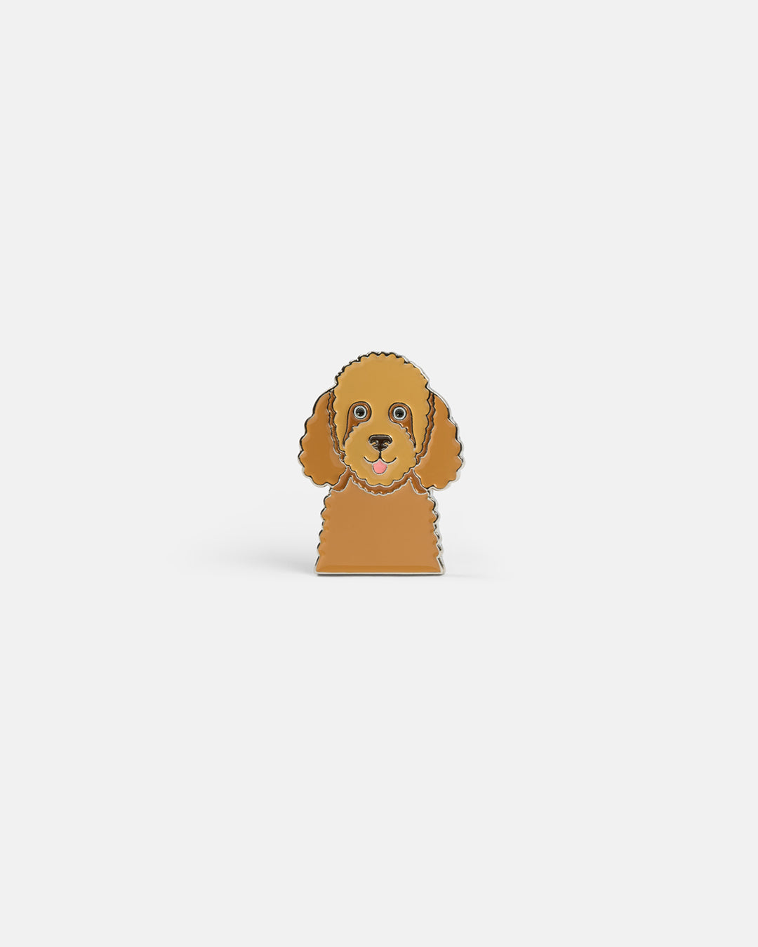 Product photo of a ball marker shaped like a golden doodle dog.