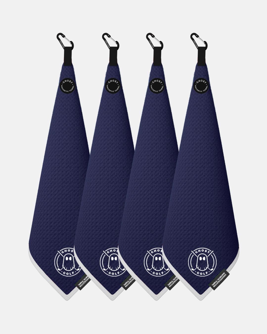 4 Ghost Golf Greenside towels with Magnet Patch and Carabiner. Color Navy