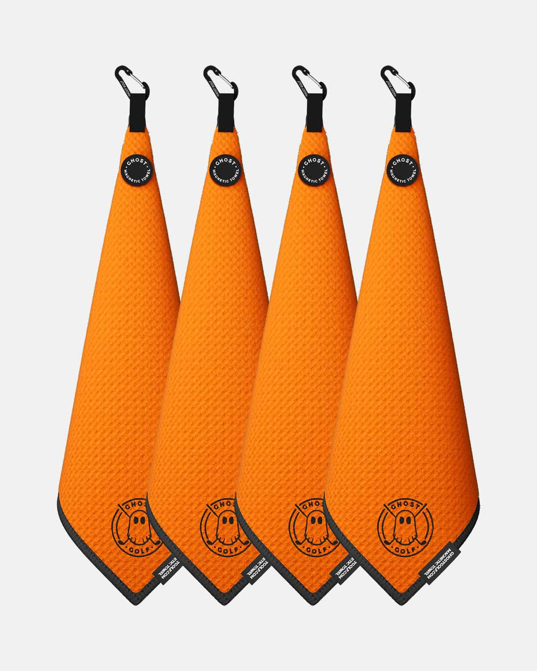 4 Ghost Golf Greenside towels with Magnet Patch and Carabiner. Color Orange