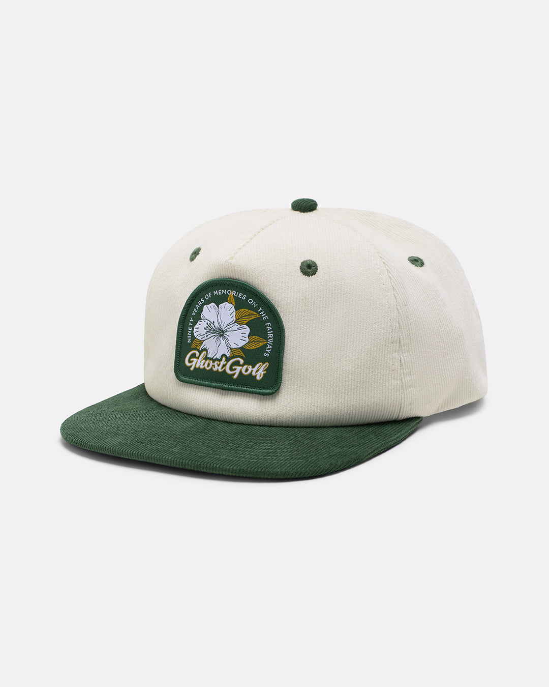 Three Quarter Right View Product Photo of White Patrons Azalea Hat with Graphic Patch #color_white