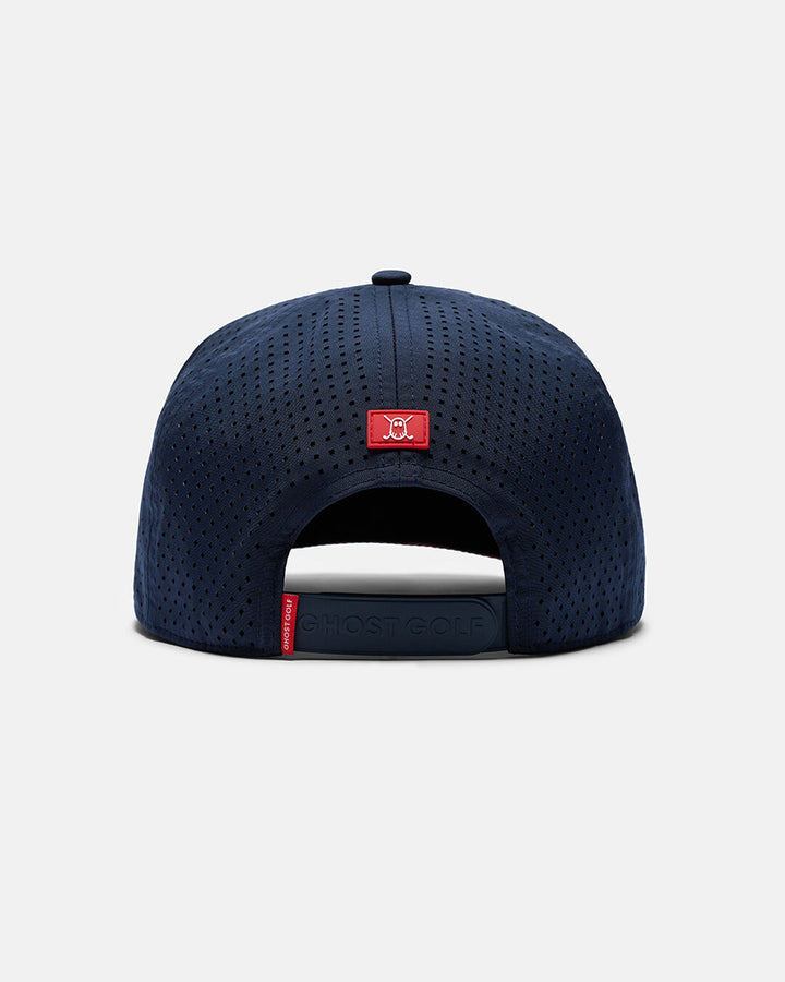 Back View Product Photo of Dark Navy Playing Fore Par Hat with Ghost Golf Icon in the Back #color_dark-navy