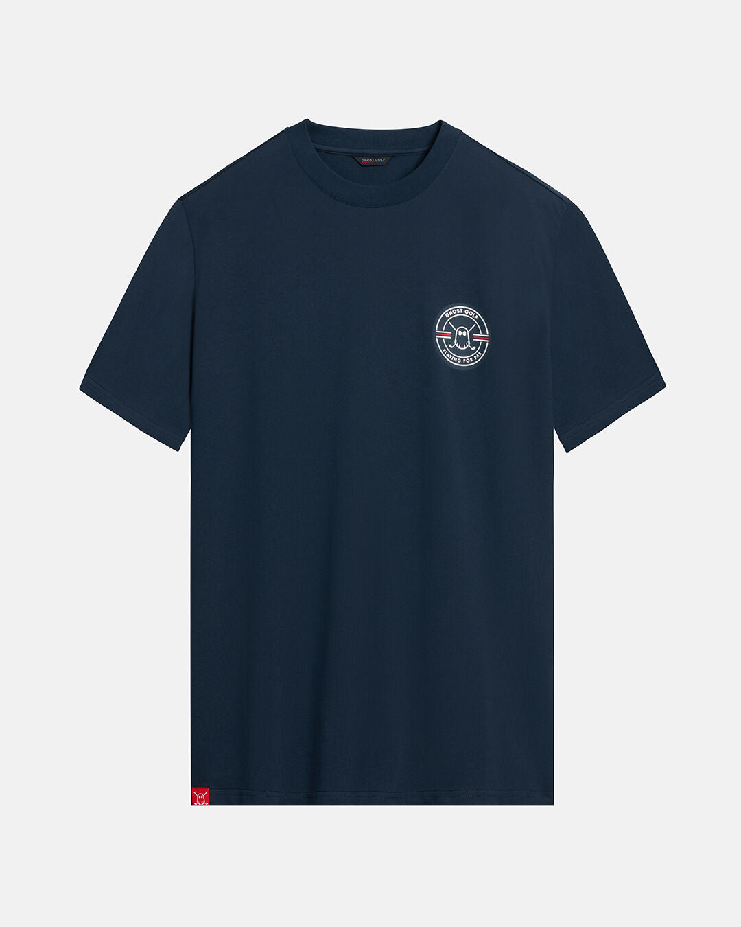 Front Product Shot of Navy Qualifier Playing Fore Par Tee with Ghost Icon Emblem in Left Chest #color_dark-navy
