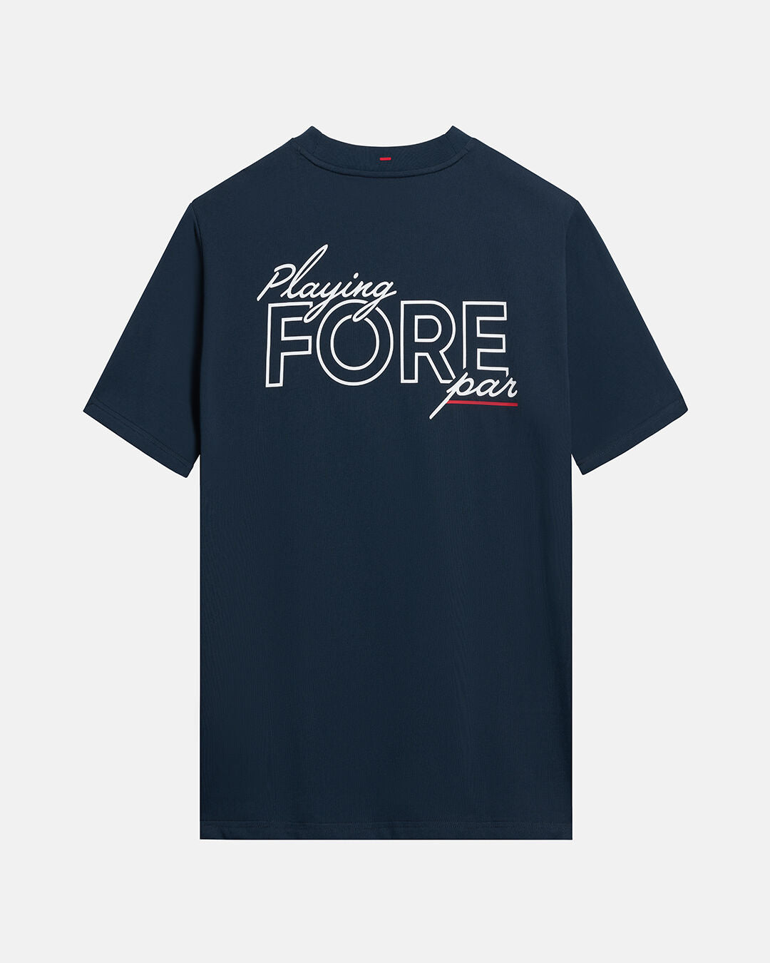 Back Product Shot of Navy Qualifier Playing Fore Par Tee with Playing Fore Par Tee Graphic in the Back #color_dark-navy