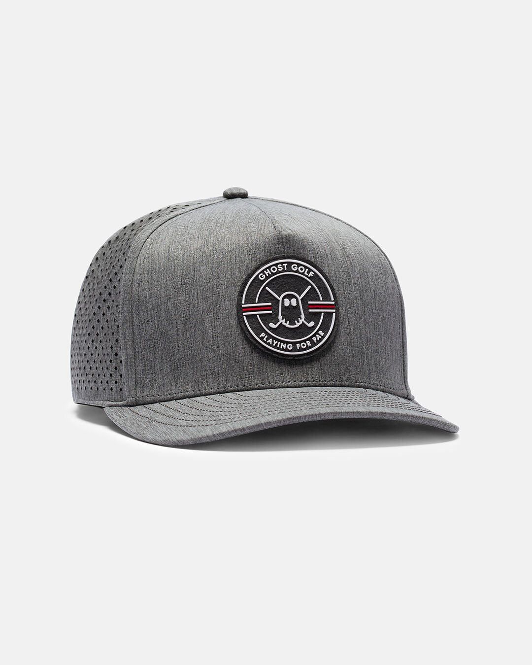Side View Product Photo of Grey Qualifier Logo Hat with Ghost Golf Emblem in Center #color_grey
