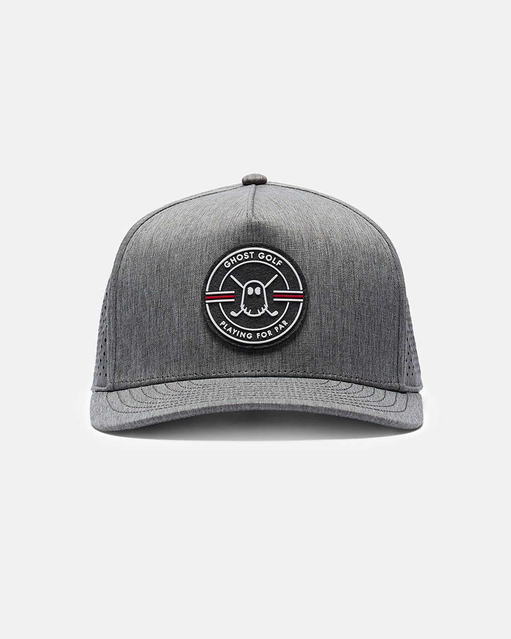 Front View Product Photo of Grey Qualifier Logo Hat with Ghost Golf Emblem in Center #color_grey