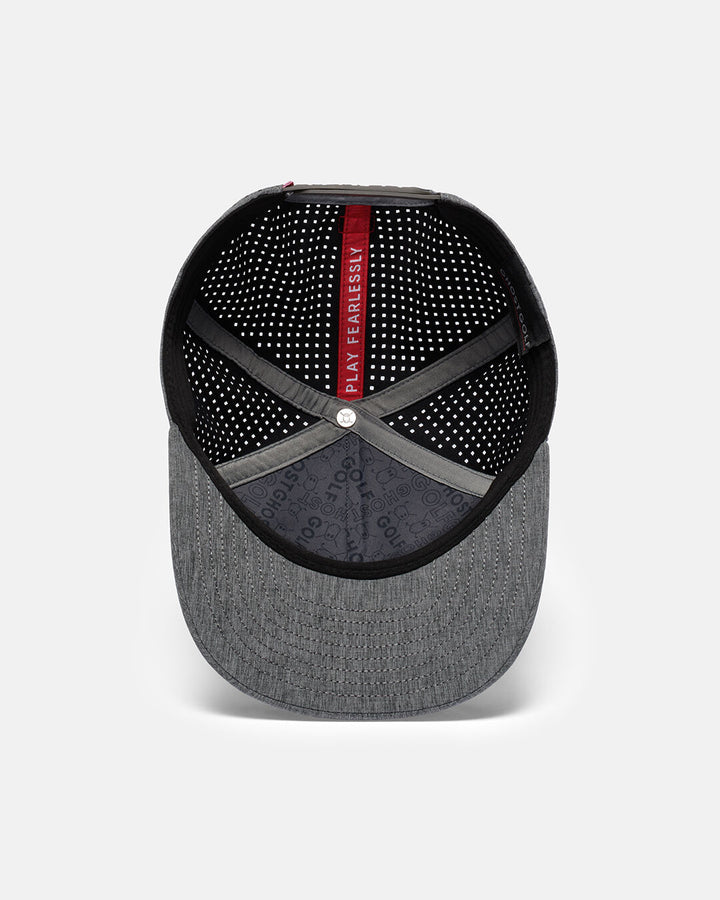 Bottom View Product Photo of Grey Qualifier Logo Hat with Play Fearlessly and Ghost Golf Embroidered inside #color_grey