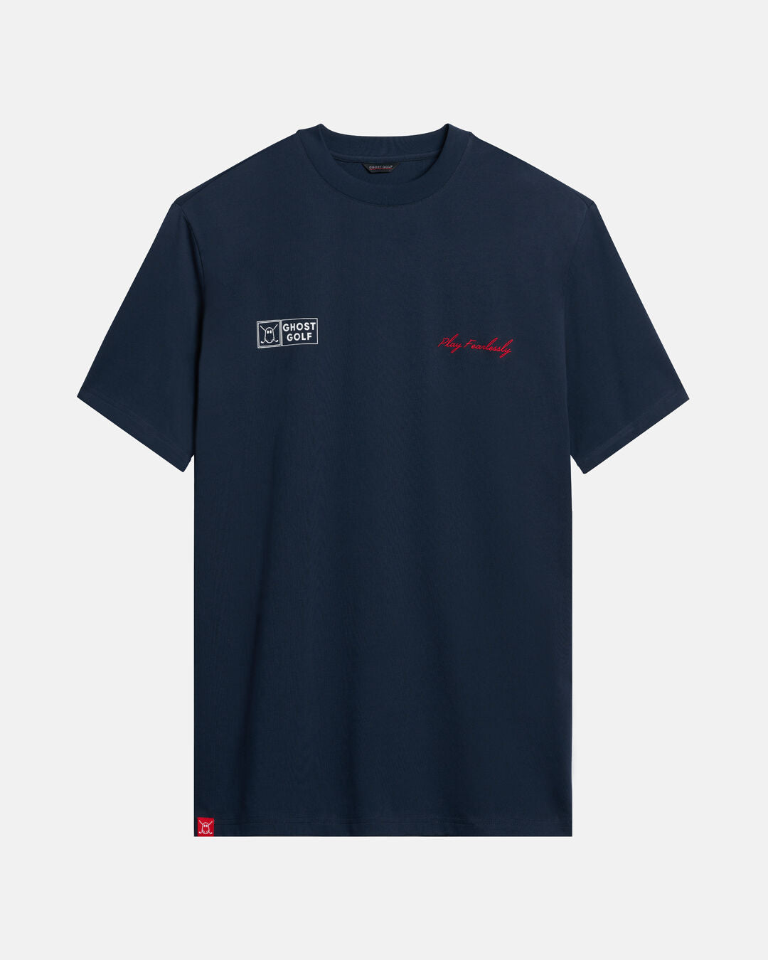 Front Product Shot of Navy Qualifier Player Tee with Ghost Icon & Play Fearlessly on Left and Right Chest Hit #color_dark-navy