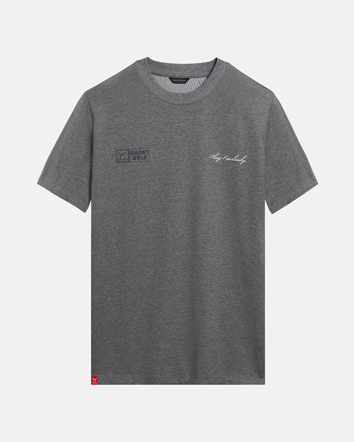 Front Product Shot of Heather Grey Qualifier Player Tee with Ghost Icon & Play Fearlessly on Left and Right Chest Hit #color_heather-grey
