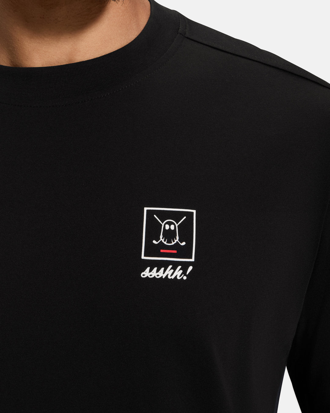 Quiet-Please-T-Shirt-Black-Closeup #color_black