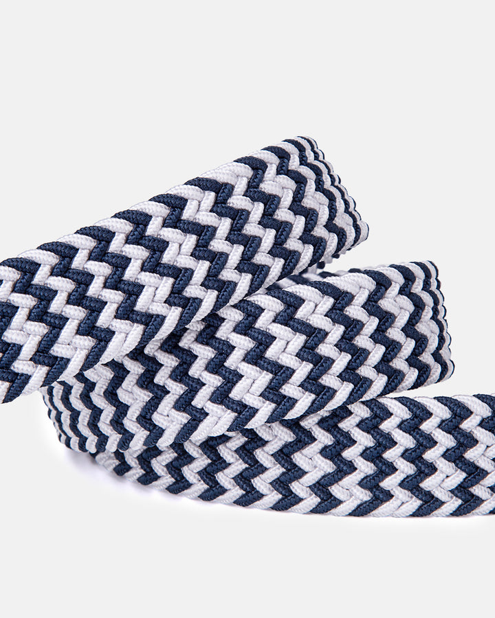 Ghost Golf Rory Belt Navy/Off-White Belt with Steel Buckle and Black Leather tail Coiled