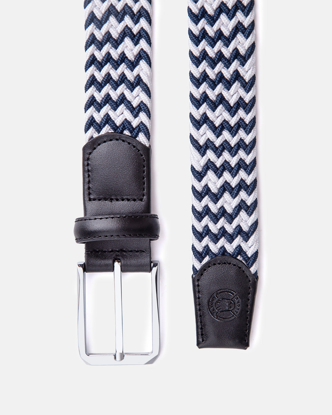Ghost Golf Rory Belt Navy/Off-White Belt with Steel Buckle and Black Leather tail Buckle and Tips
