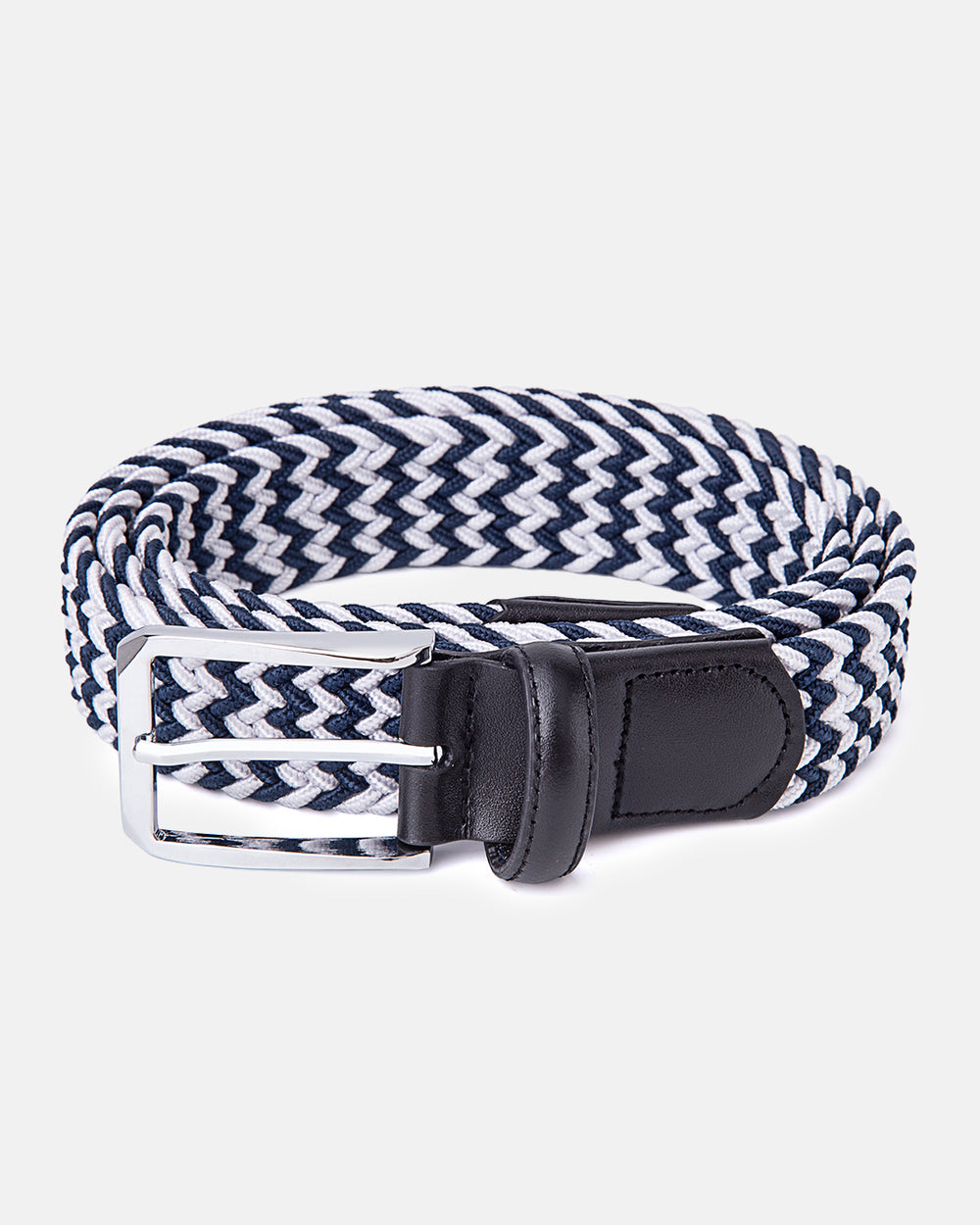 Ghost Golf Rory Belt Navy/Off-White Belt with Steel Buckle and Black Leather tail Flat View
