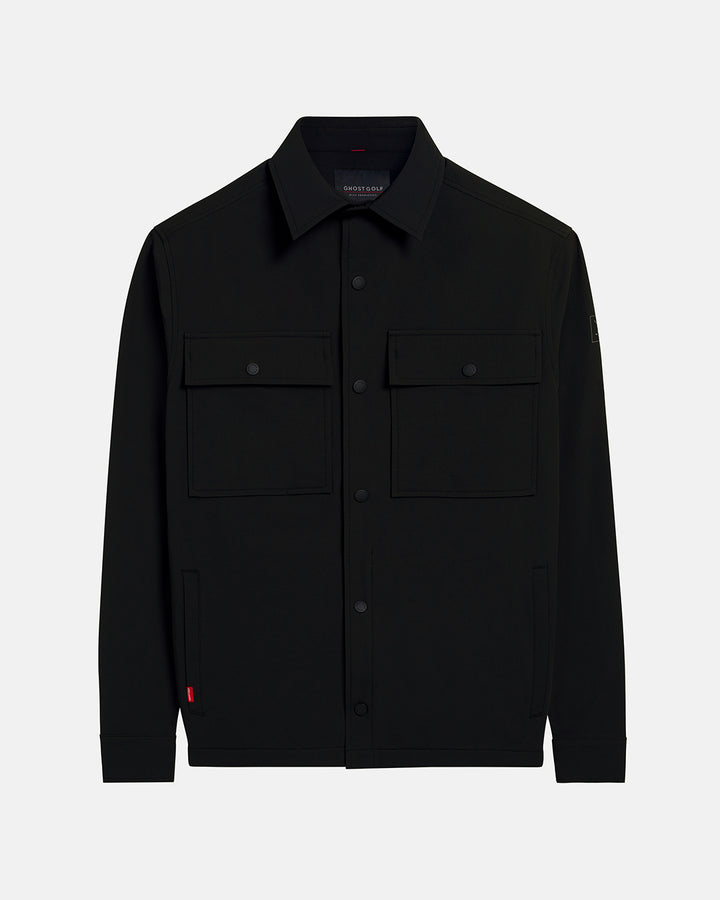 Front View Product Photo of Black Spectator Collared Shirt Jacket #color_black