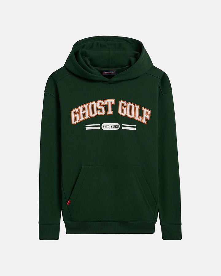 Front View Product Photo of Bogey Green Spectator Dormie Hoodie with Ghost Golf #color_bogey-green