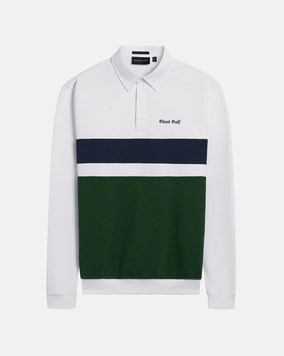 Front View Product Photo of White Spectator Sweatshirt Polo with Ghost Golf #color_white