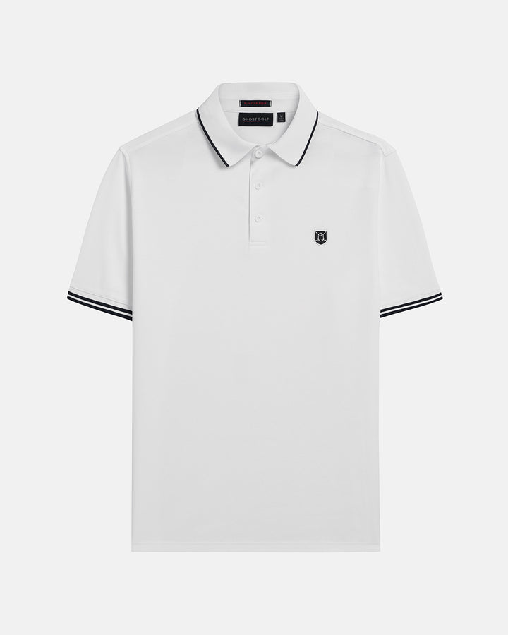 Front View Product Photo of White Spectator Tipped Collar Polo #color_white