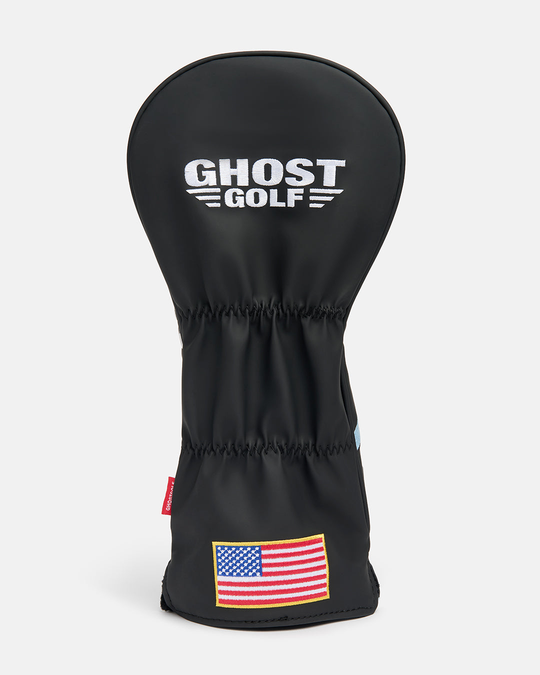 Back Product Shot of Striker Tertiary Driver Head Cover Showcasing Embroidered Ghost golf Logo and USA Flag #size_3-wood
